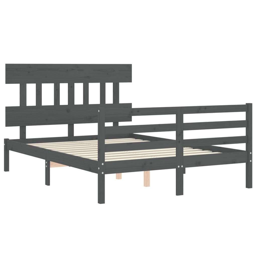 Cadre de lit sans matelas gris 140x190 cm bois massif