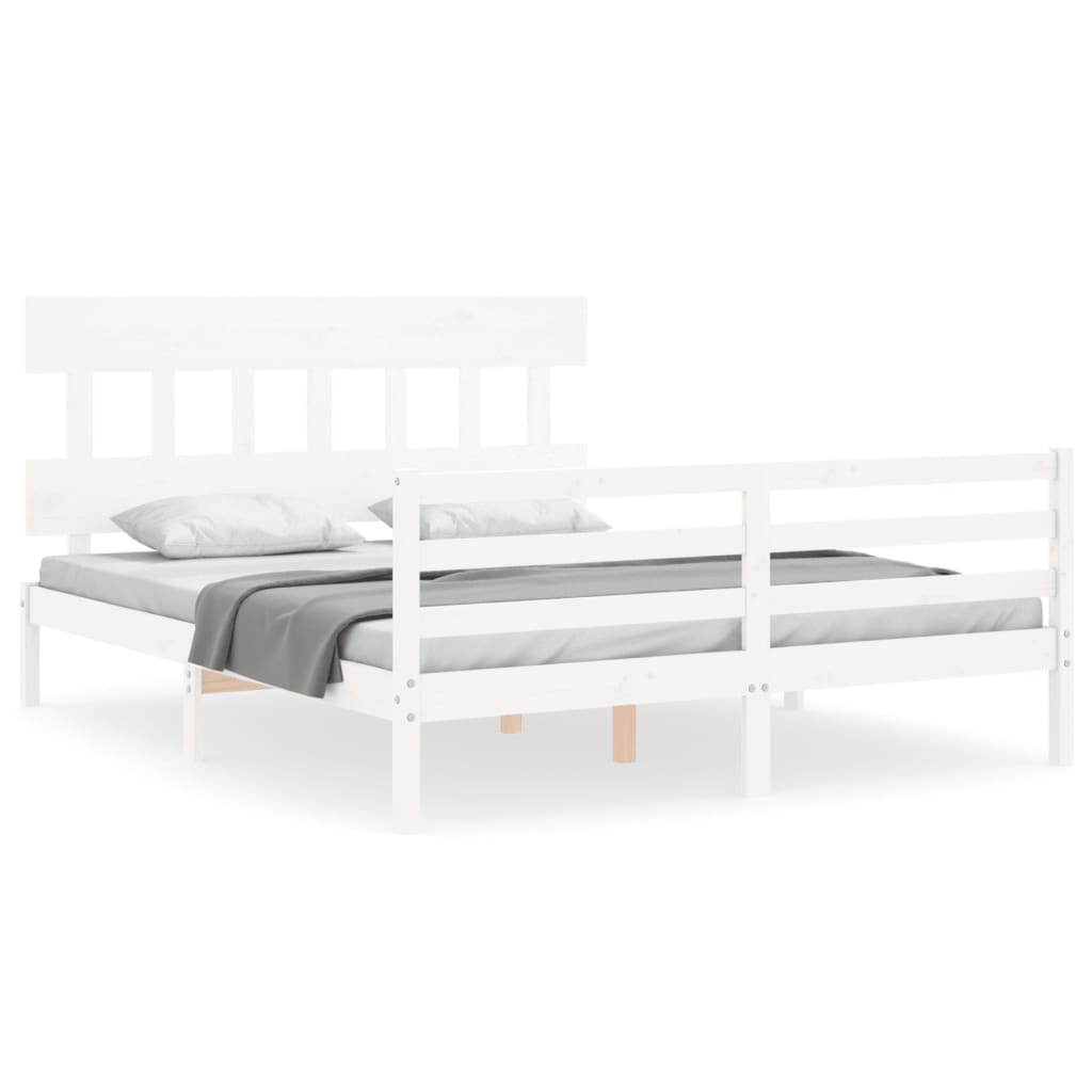 Cadre de lit sans matelas blanc bois de pin massif