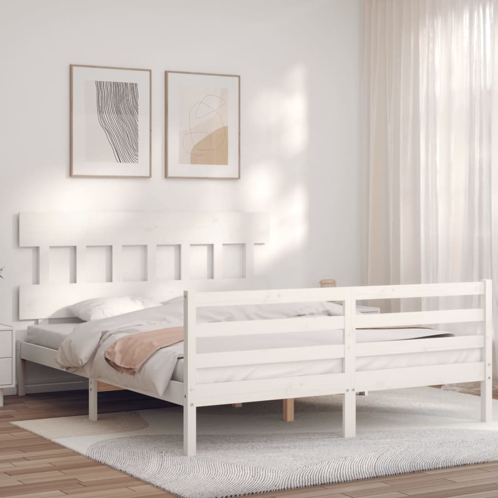 Cadre de lit sans matelas blanc bois de pin massif