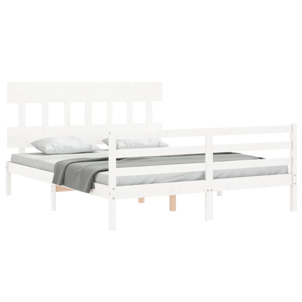 Cadre de lit sans matelas blanc bois de pin massif