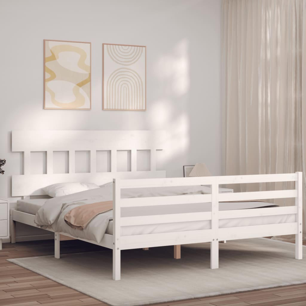 Cadre de lit sans matelas blanc bois de pin massif