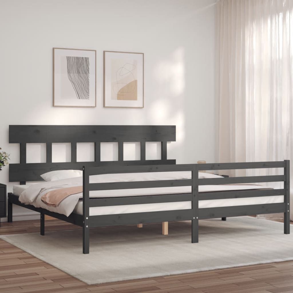 Cadre de lit sans matelas gris 200x200 cm bois massif