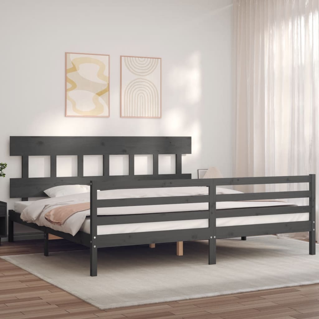 Cadre de lit sans matelas gris 200x200 cm bois massif