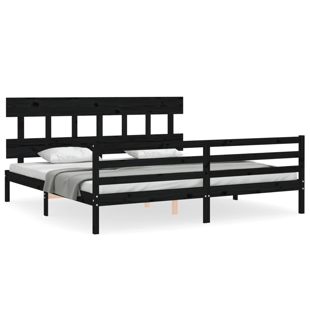 Cadre de lit sans matelas noir 200x200 cm bois massif