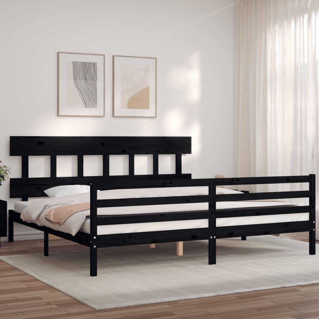 Cadre de lit sans matelas noir 200x200 cm bois massif