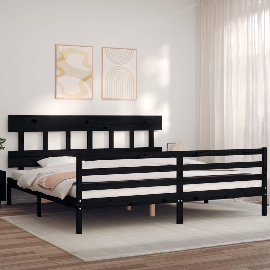 Cadre de lit sans matelas noir 200x200 cm bois massif