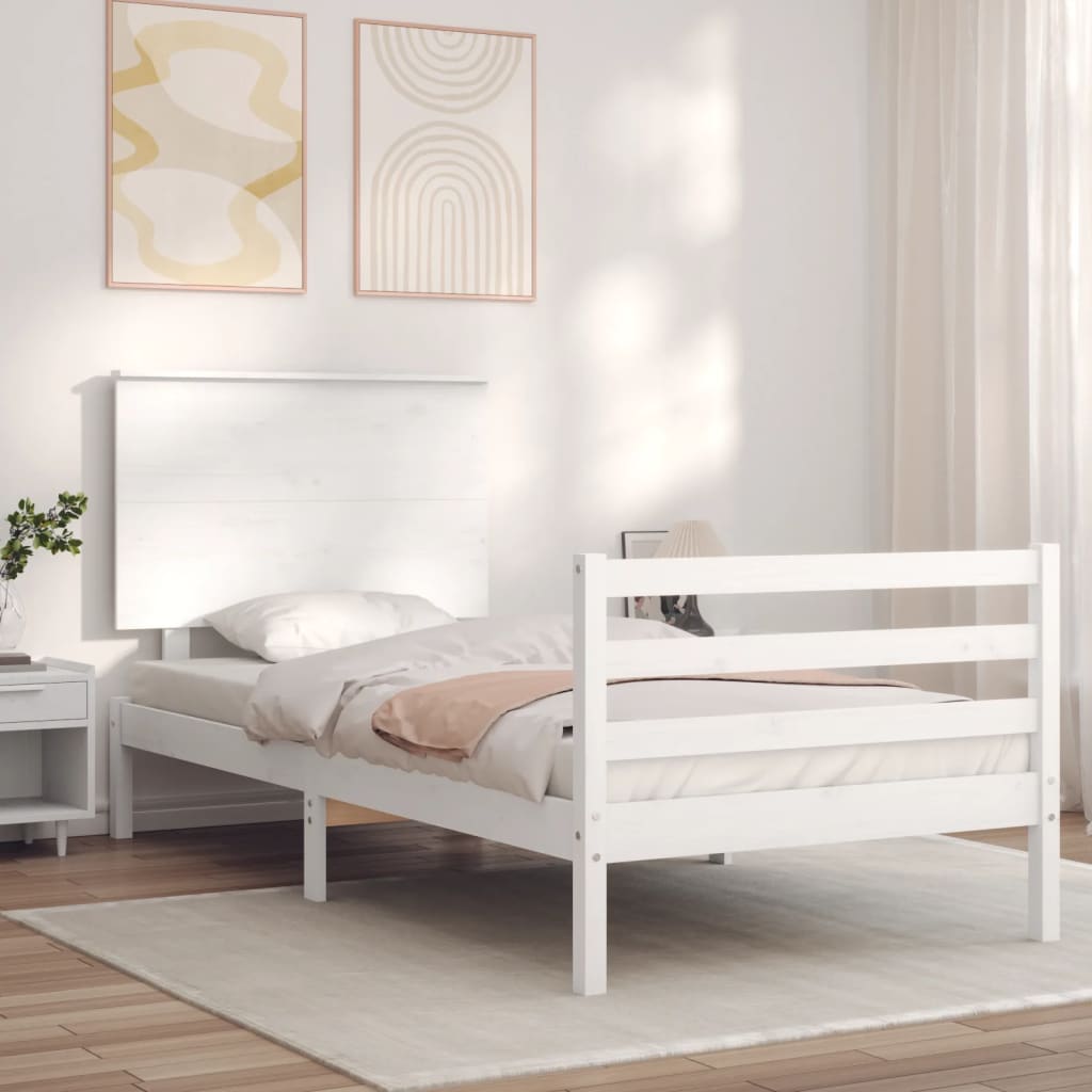 Cadre de lit sans matelas blanc bois massif