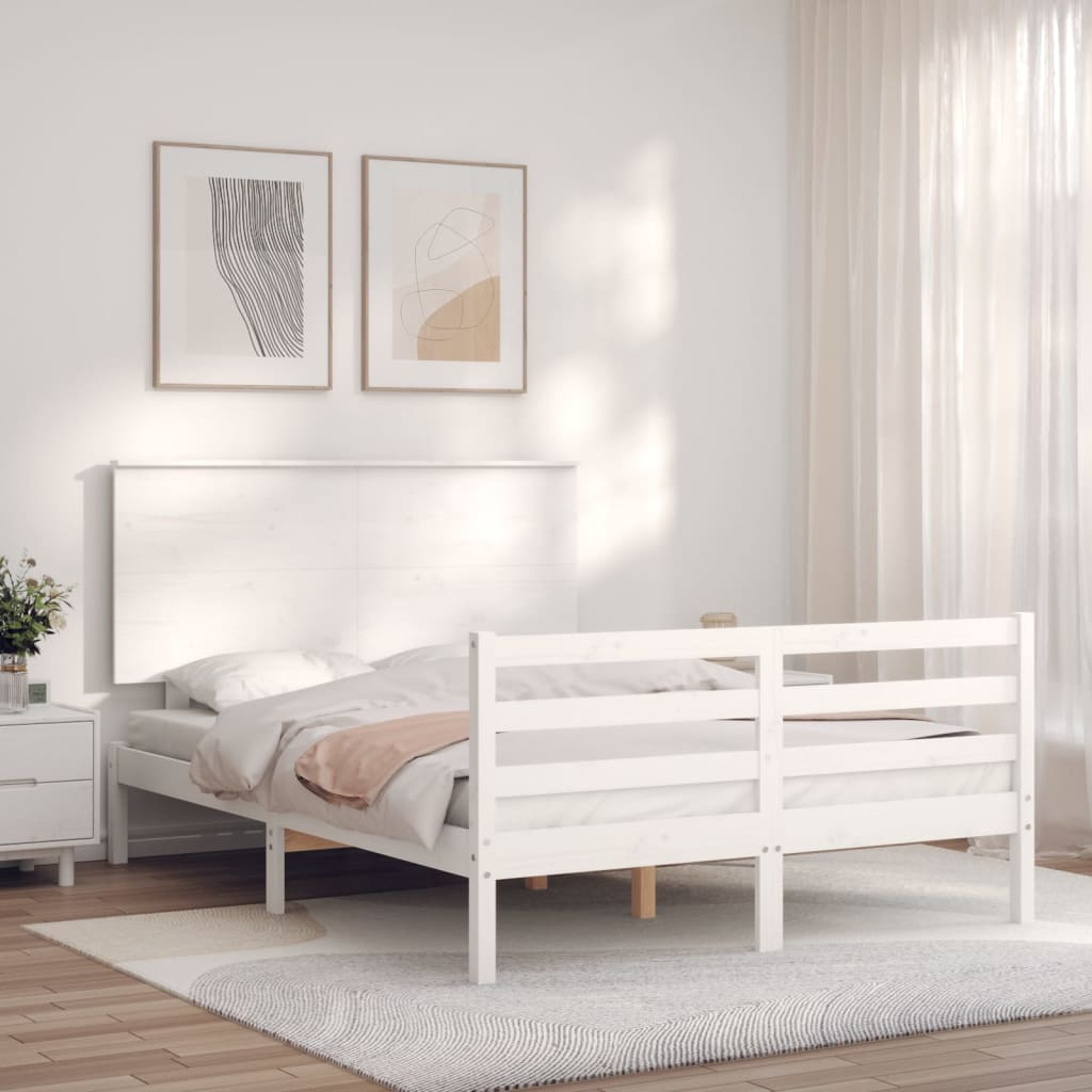 Cadre de lit sans matelas blanc bois massif