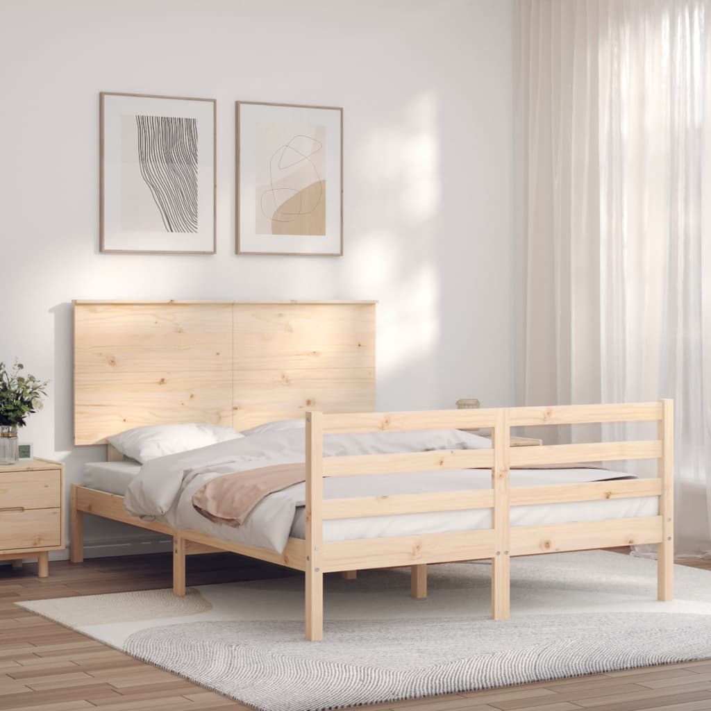 Solid wood bed frame without mattress