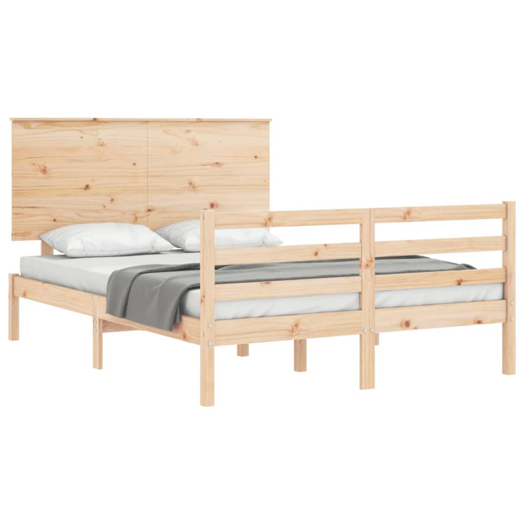 Solid wood bed frame without mattress