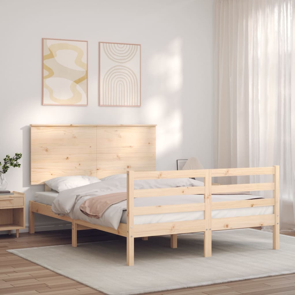 Solid wood bed frame without mattress