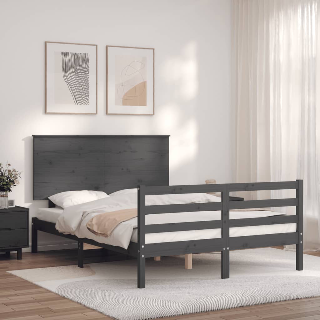 Cadre de lit sans matelas gris 140x190 cm bois massif