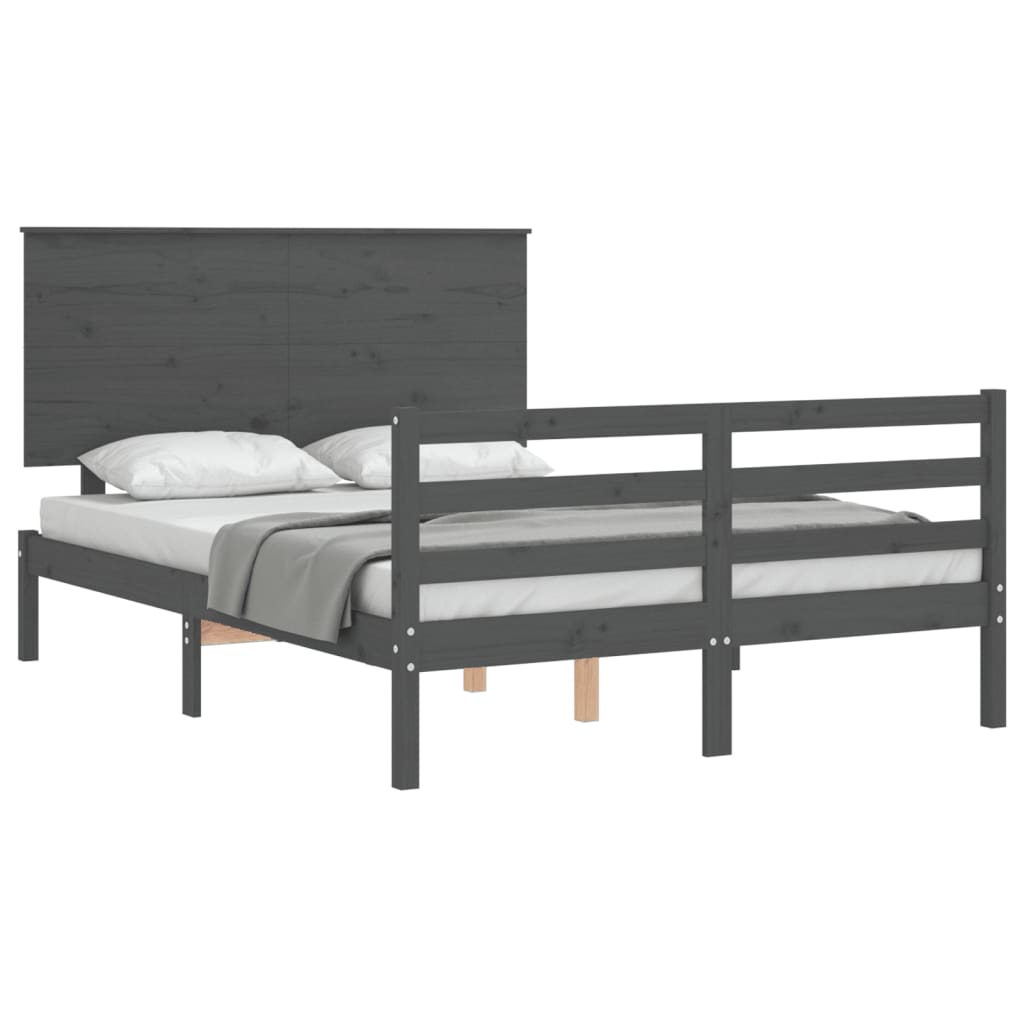 Cadre de lit sans matelas gris 140x190 cm bois massif