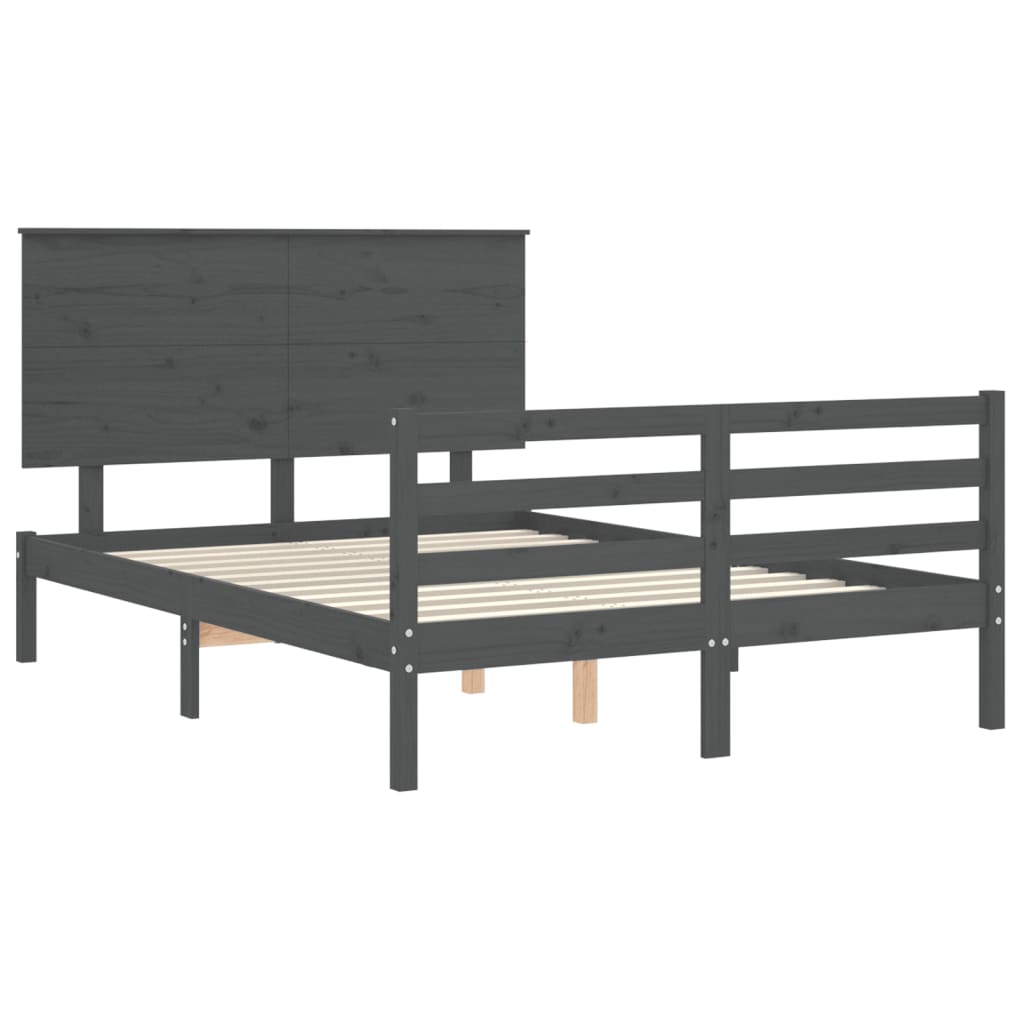 Cadre de lit sans matelas gris 140x190 cm bois massif