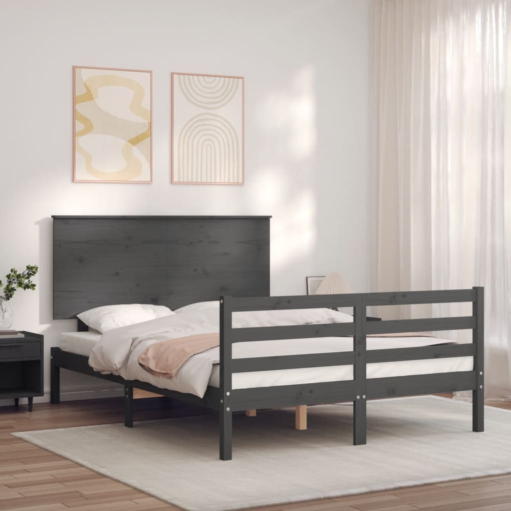 Cadre de lit sans matelas gris 140x190 cm bois massif