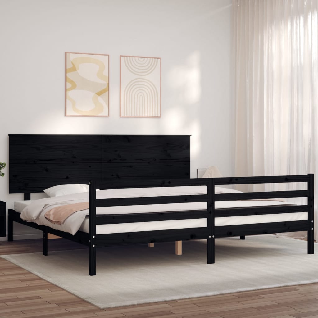 Cadre de lit sans matelas noir 200x200 cm bois massif