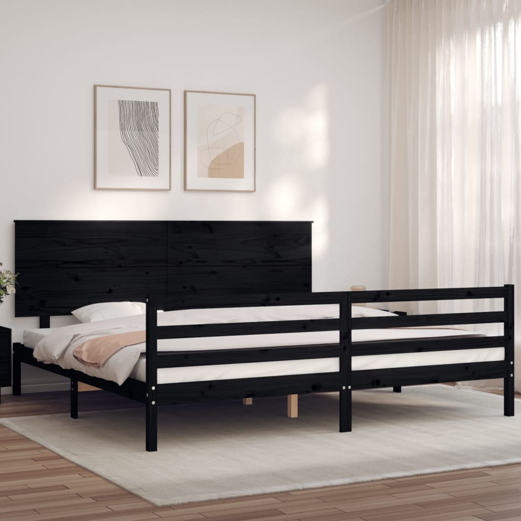 Cadre de lit sans matelas noir 200x200 cm bois massif