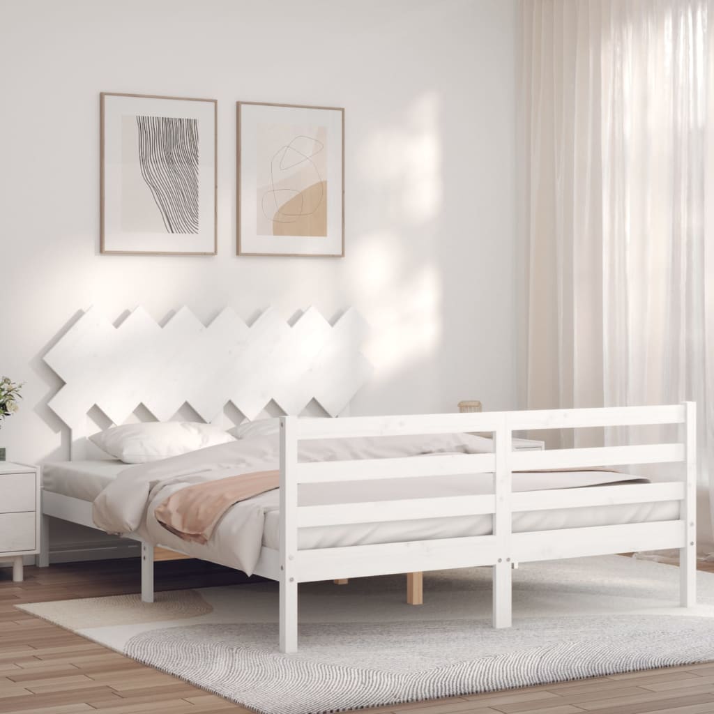 Cadre de lit sans matelas blanc 140x190 cm bois massif