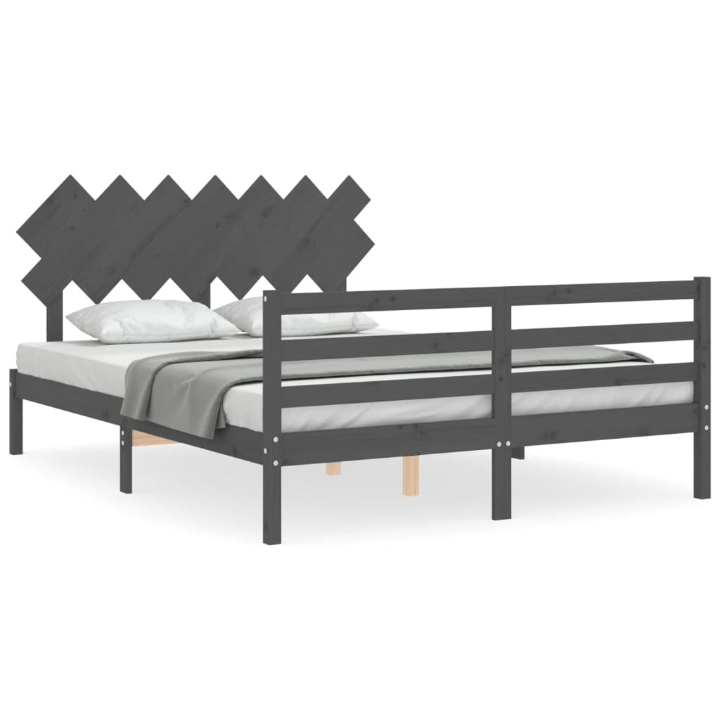 Cadre de lit sans matelas gris 140x190 cm bois massif