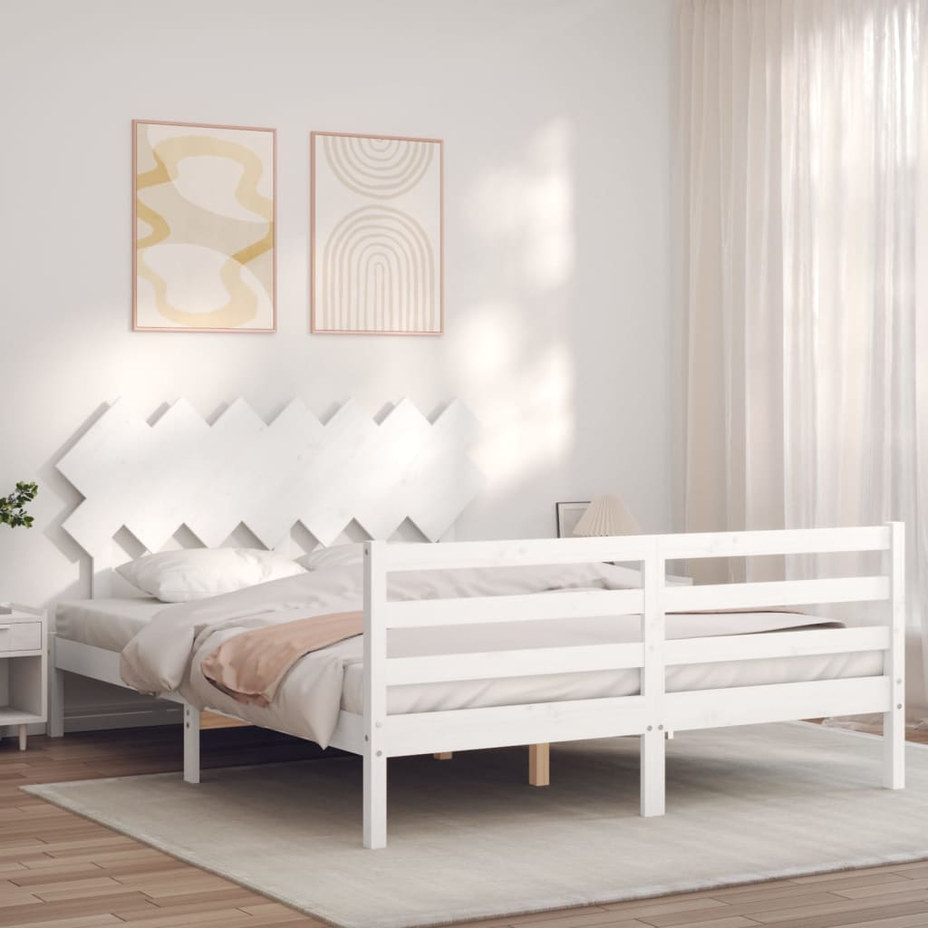 Cadre de lit sans matelas blanc 140x200 cm bois massif