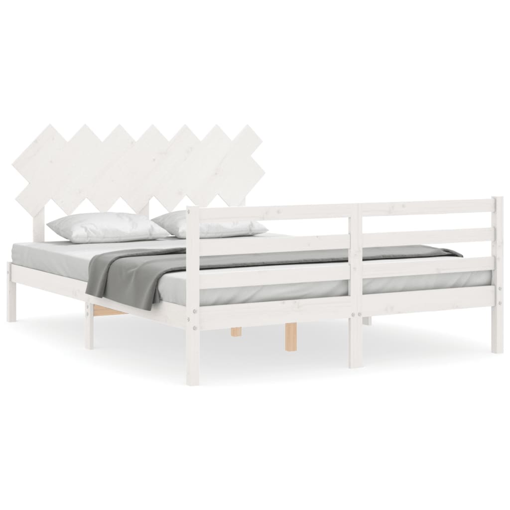 Cadre de lit sans matelas blanc bois de pin massif