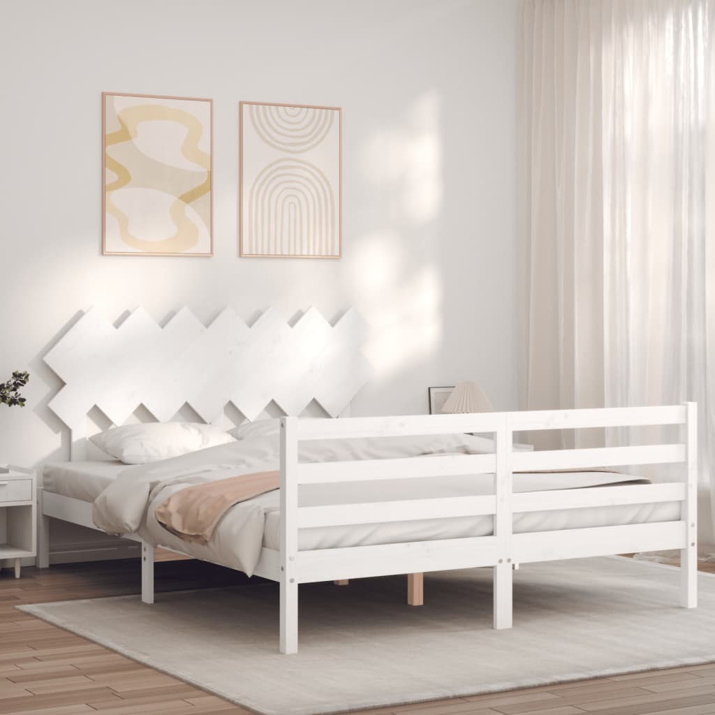 Cadre de lit sans matelas blanc bois de pin massif