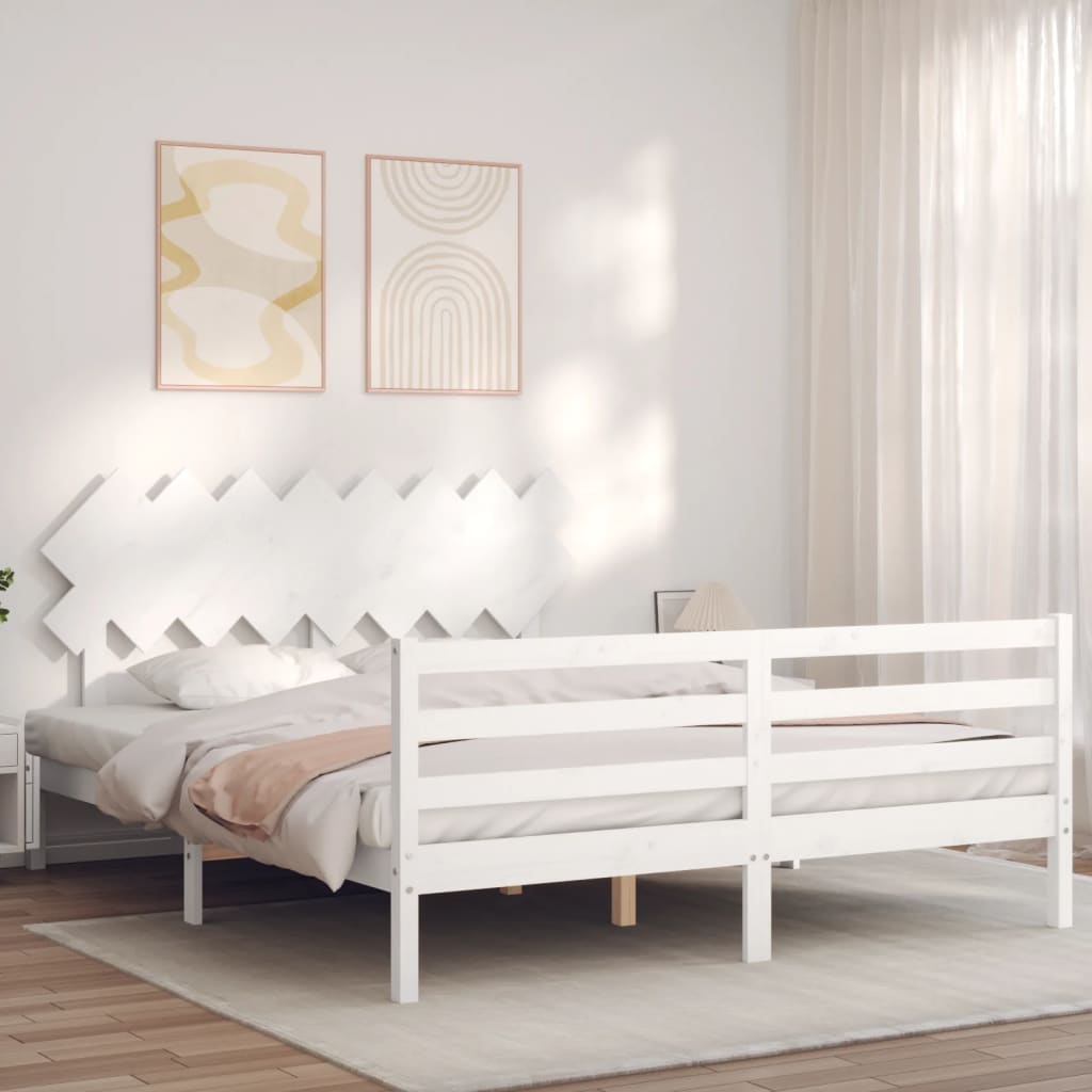 Cadre de lit sans matelas blanc 160x200 cm bois massif