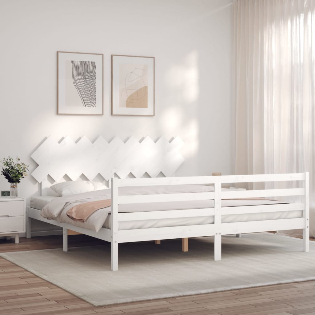 Cadre de lit sans matelas blanc bois massif