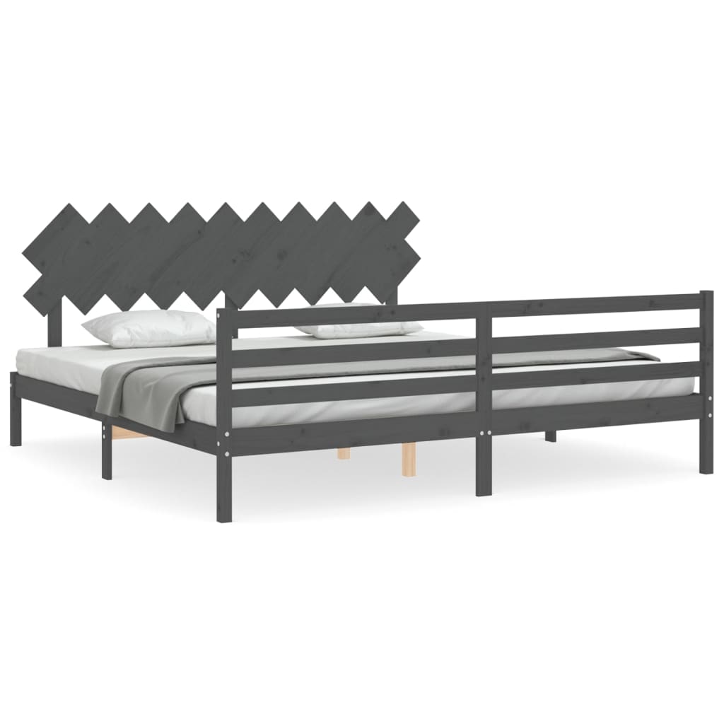 Cadre de lit sans matelas gris 200x200 cm bois massif