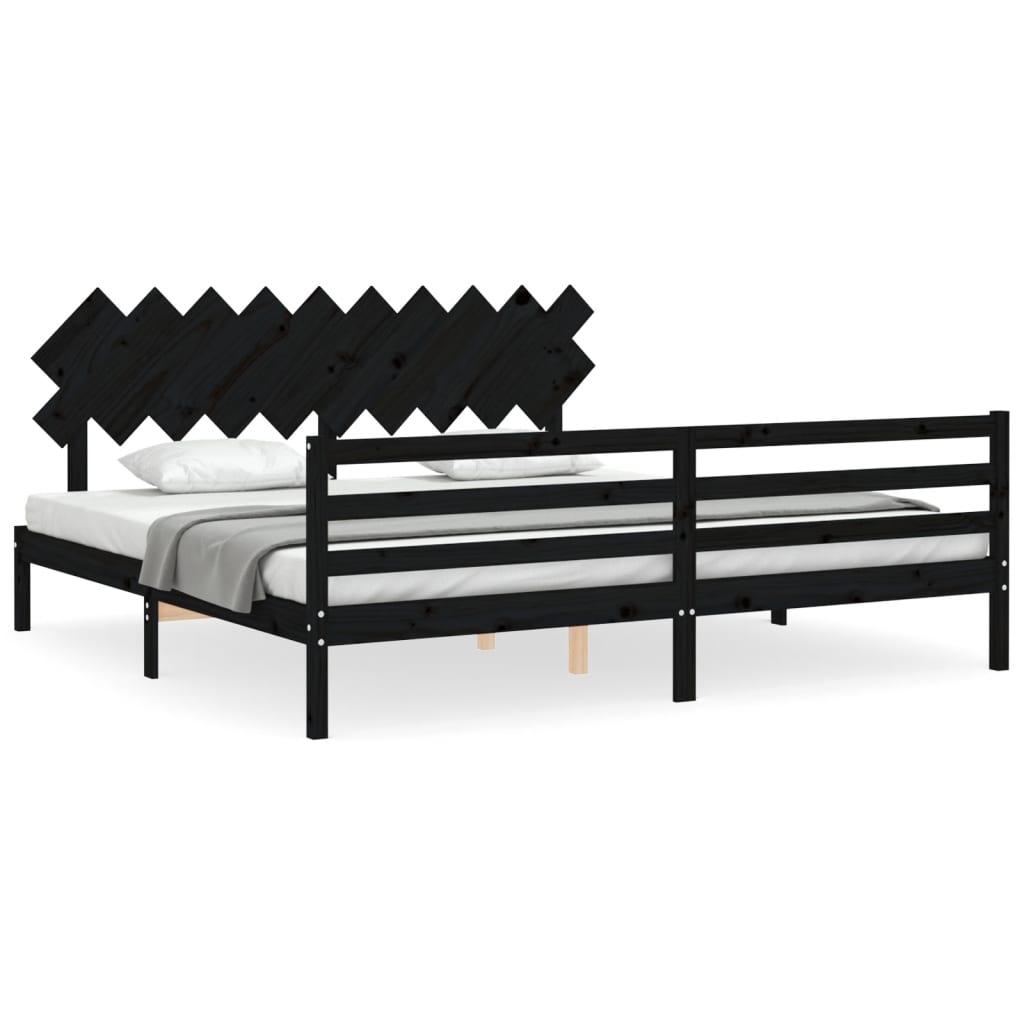 Cadre de lit sans matelas noir 200x200 cm bois massif