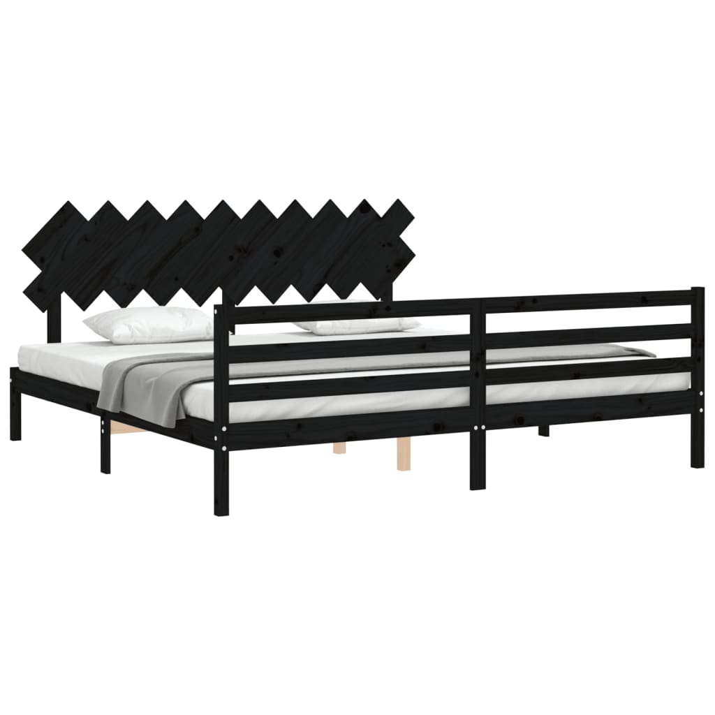 Cadre de lit sans matelas noir 200x200 cm bois massif