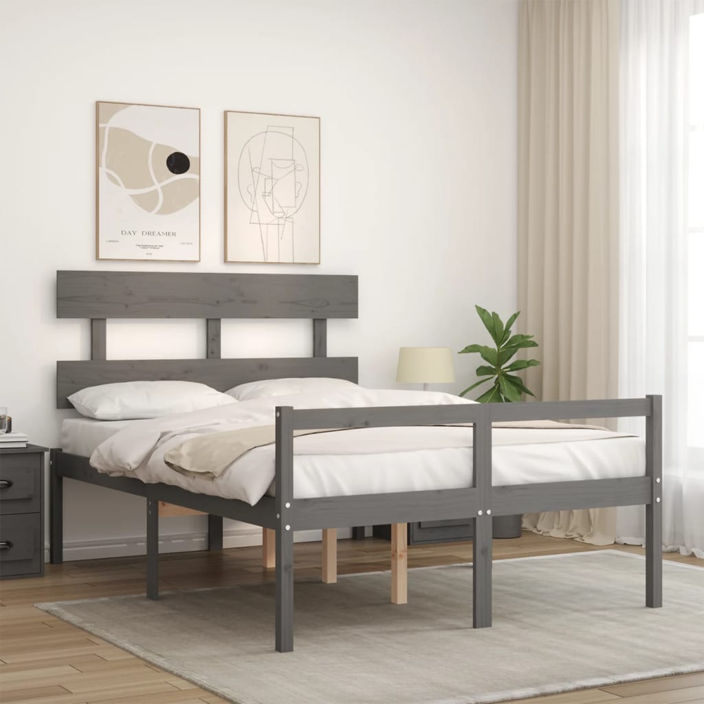 Lit pour personne âgée sans matelas gris bois massif