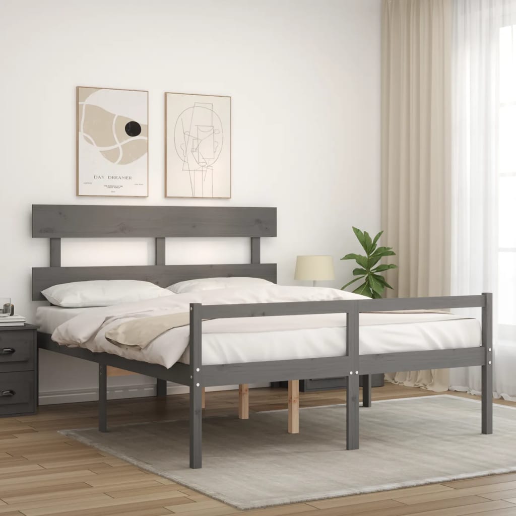 Lit pour personne âgée sans matelas gris bois massif