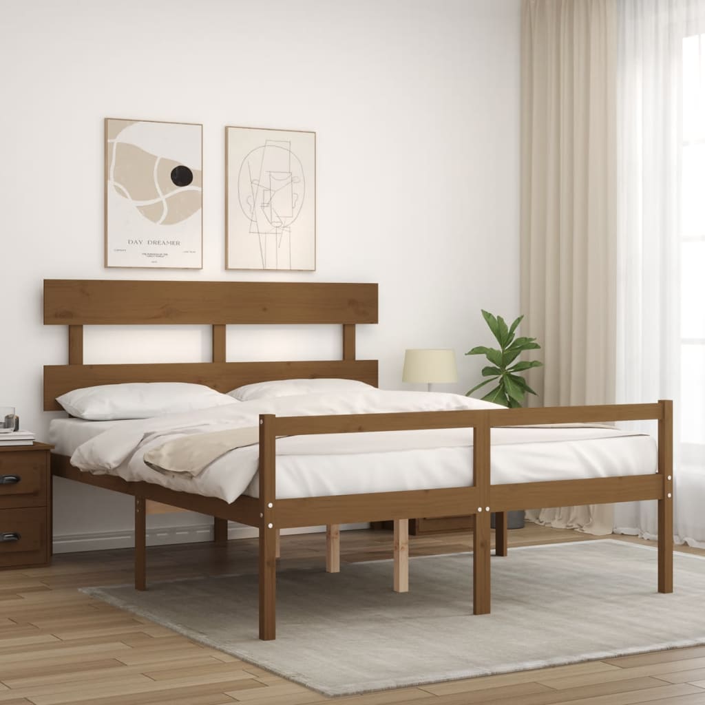 Lit pour personne âgée sans matelas marron miel bois massif