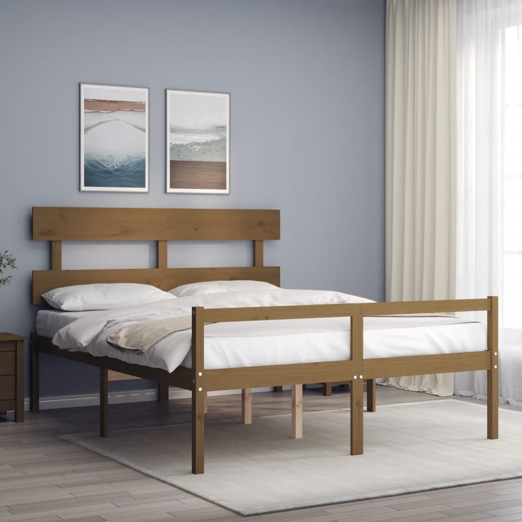 Lit pour personne âgée sans matelas marron miel bois massif