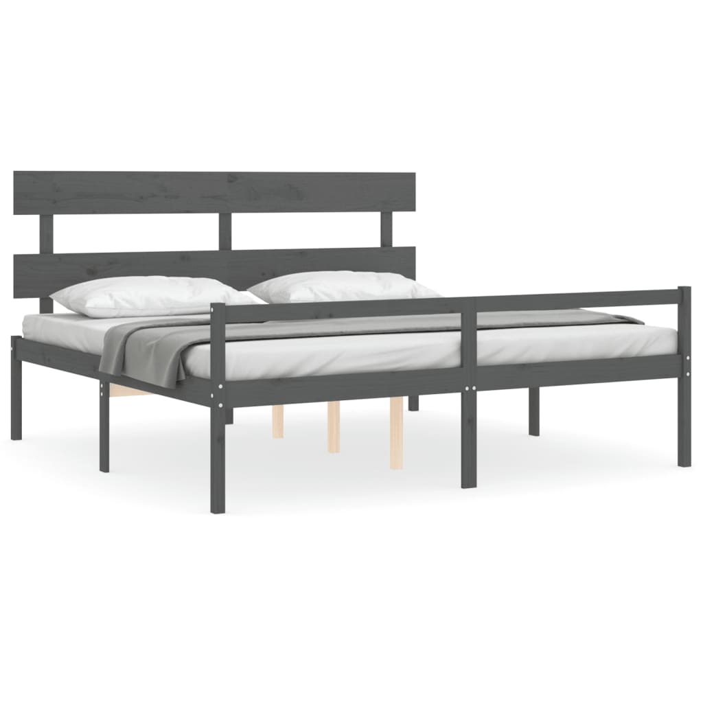 Lit pour personne âgée sans matelas gris 200x200 cm bois massif