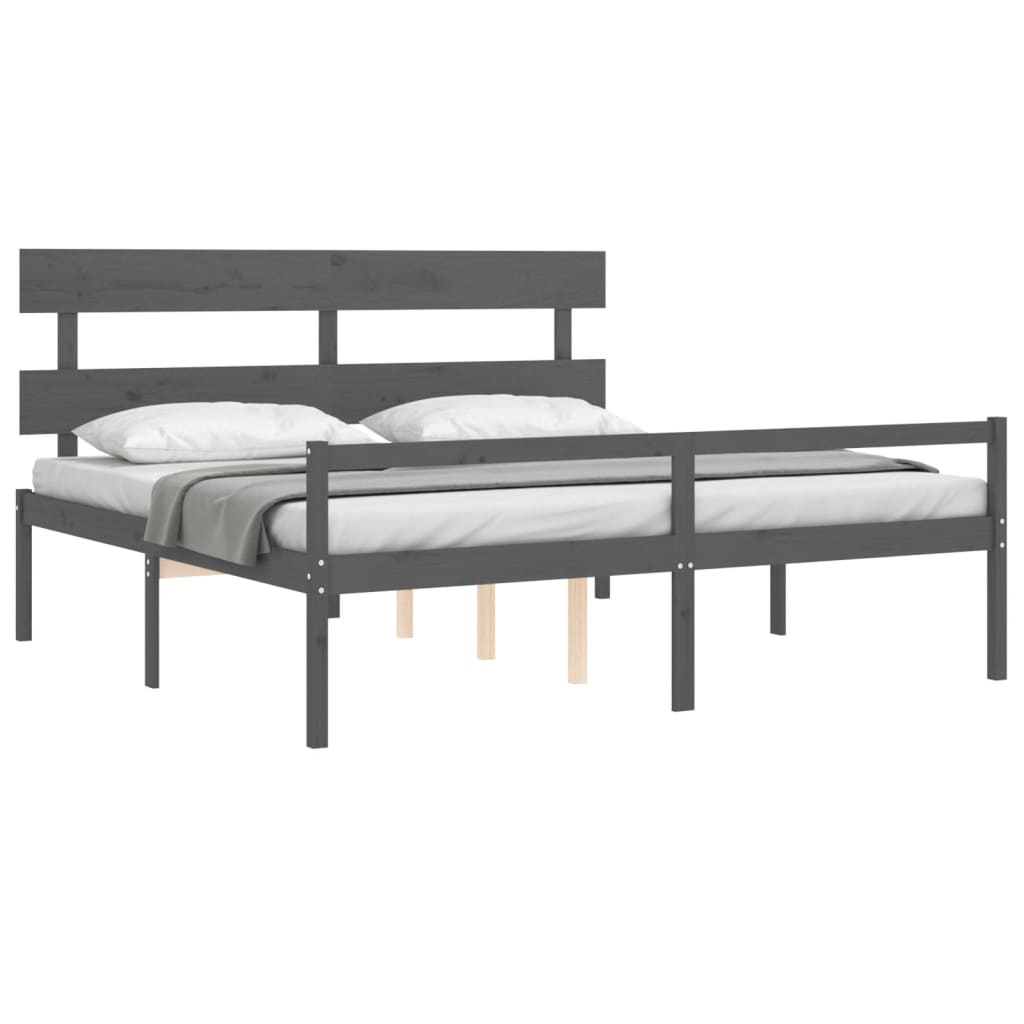 Lit pour personne âgée sans matelas gris 200x200 cm bois massif