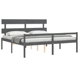 Lit pour personne âgée sans matelas gris 200x200 cm bois massif