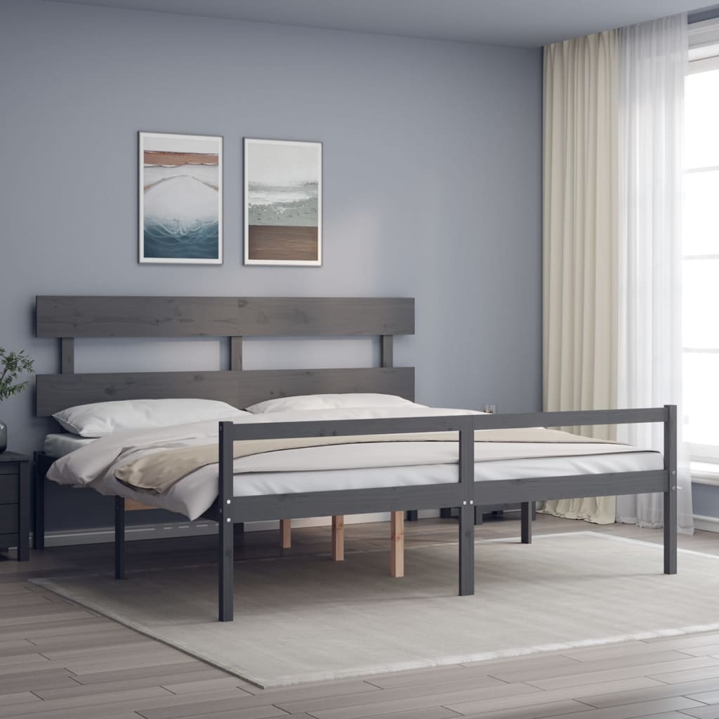 Lit pour personne âgée sans matelas gris 200x200 cm bois massif