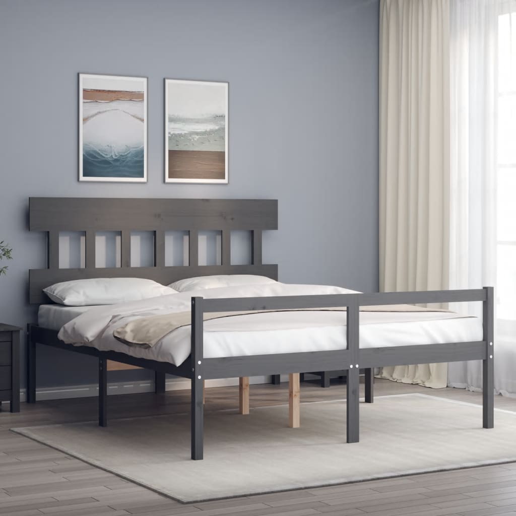 Lit pour personne âgée sans matelas gris bois massif