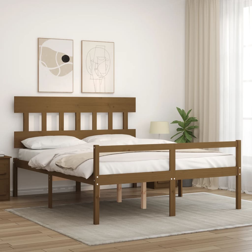 Lit pour personne âgée sans matelas marron miel bois massif