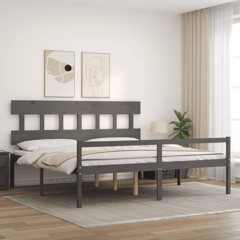 Lit pour personne âgée sans matelas gris 200x200 cm bois massif