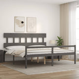 Lit pour personne âgée sans matelas gris 200x200 cm bois massif