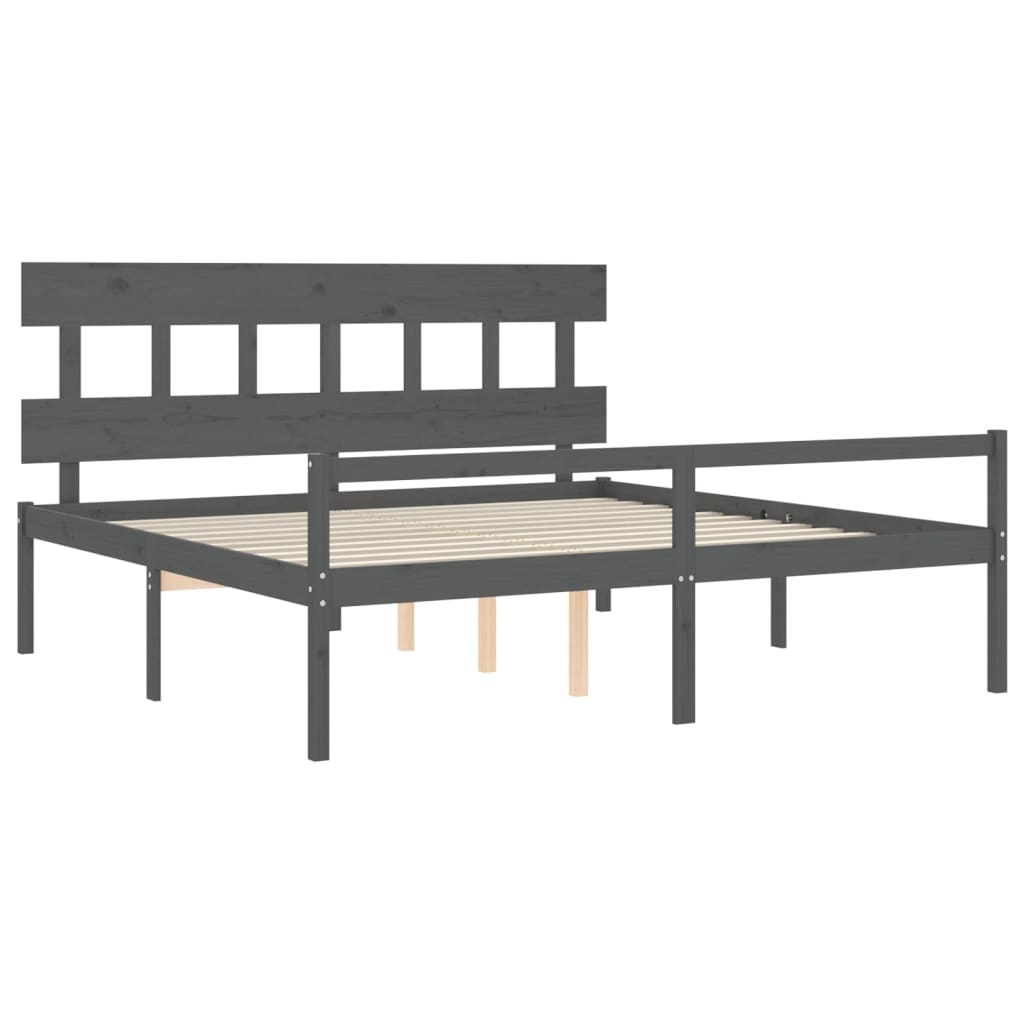 Lit pour personne âgée sans matelas gris 200x200 cm bois massif