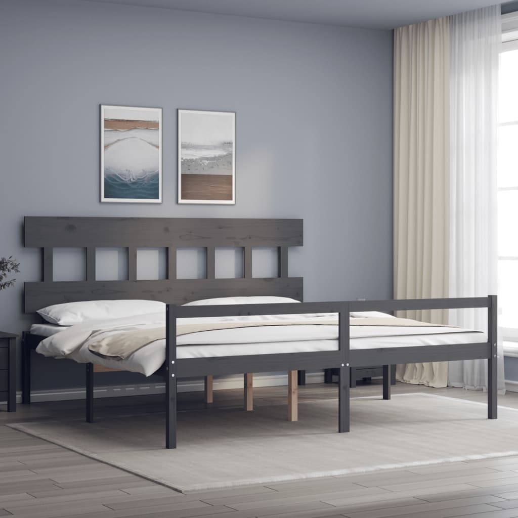 Lit pour personne âgée sans matelas gris 200x200 cm bois massif