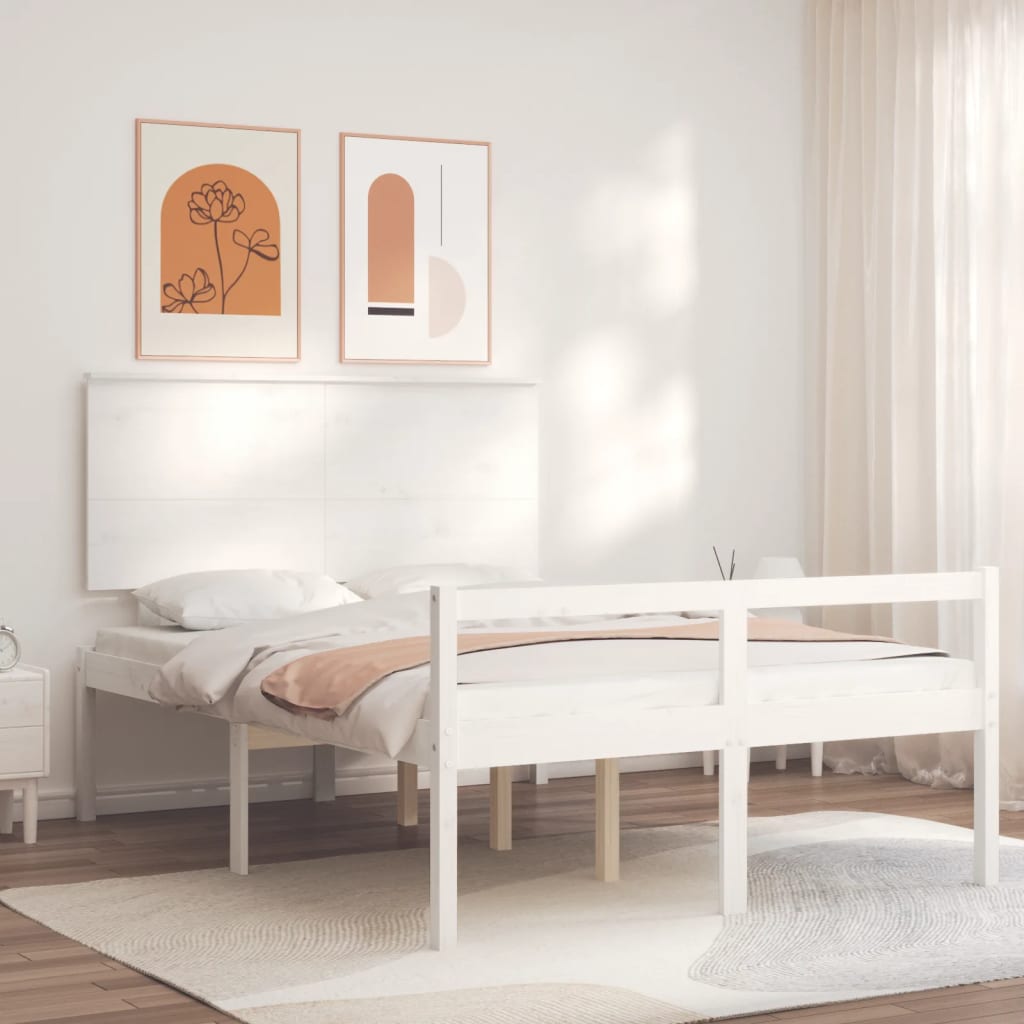 Lit pour personne âgée sans matelas blanc 140x190cm bois massif