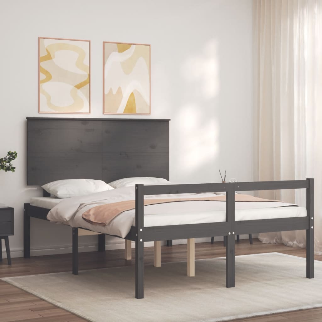 Lit pour personne âgée sans matelas gris 120x200 cm bois massif