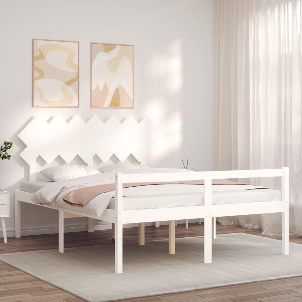 Lit pour personne âgée sans matelas blanc 140x190cm bois massif