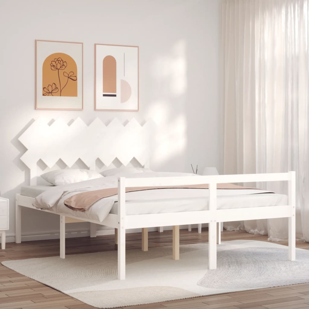 Lit pour personne âgée sans matelas blanc 140x190cm bois massif