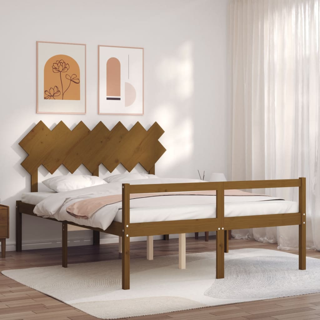 Lit pour personne âgée sans matelas marron miel bois massif